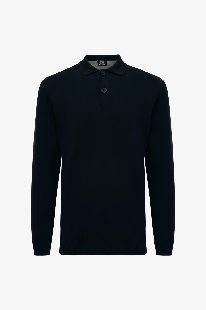 Longsleeve Button Polo | Zwart