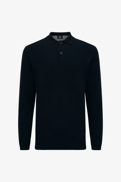 Longsleeve Button Polo | Zwart