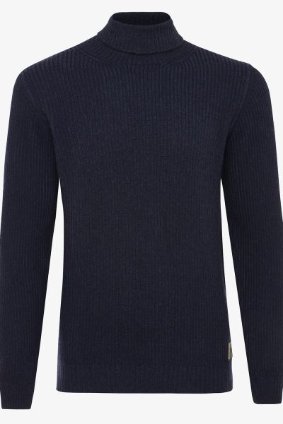 Wollen coltrui rib donkerblauw