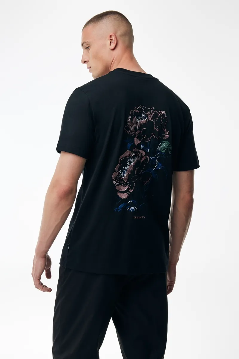 Floral Backprint T-shirt | Zwart