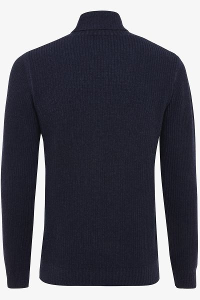 Wollen coltrui rib donkerblauw