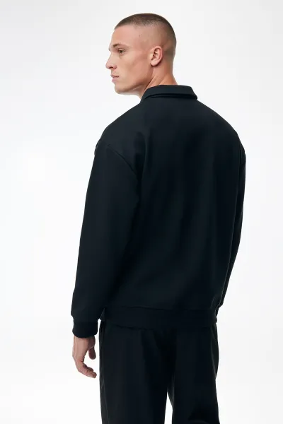 Polo Zip Sweater | Zwart