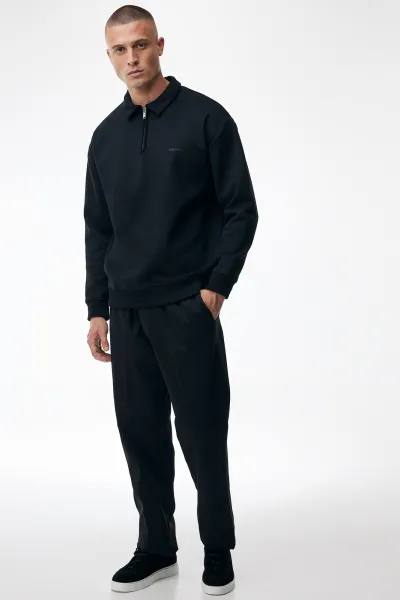 Polo Zip Sweater | Zwart