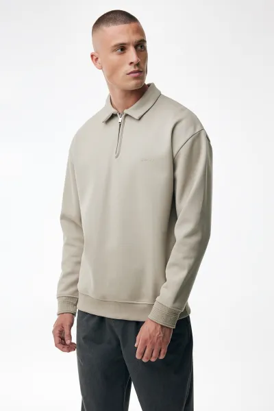 Polo Zip Sweater | Beige