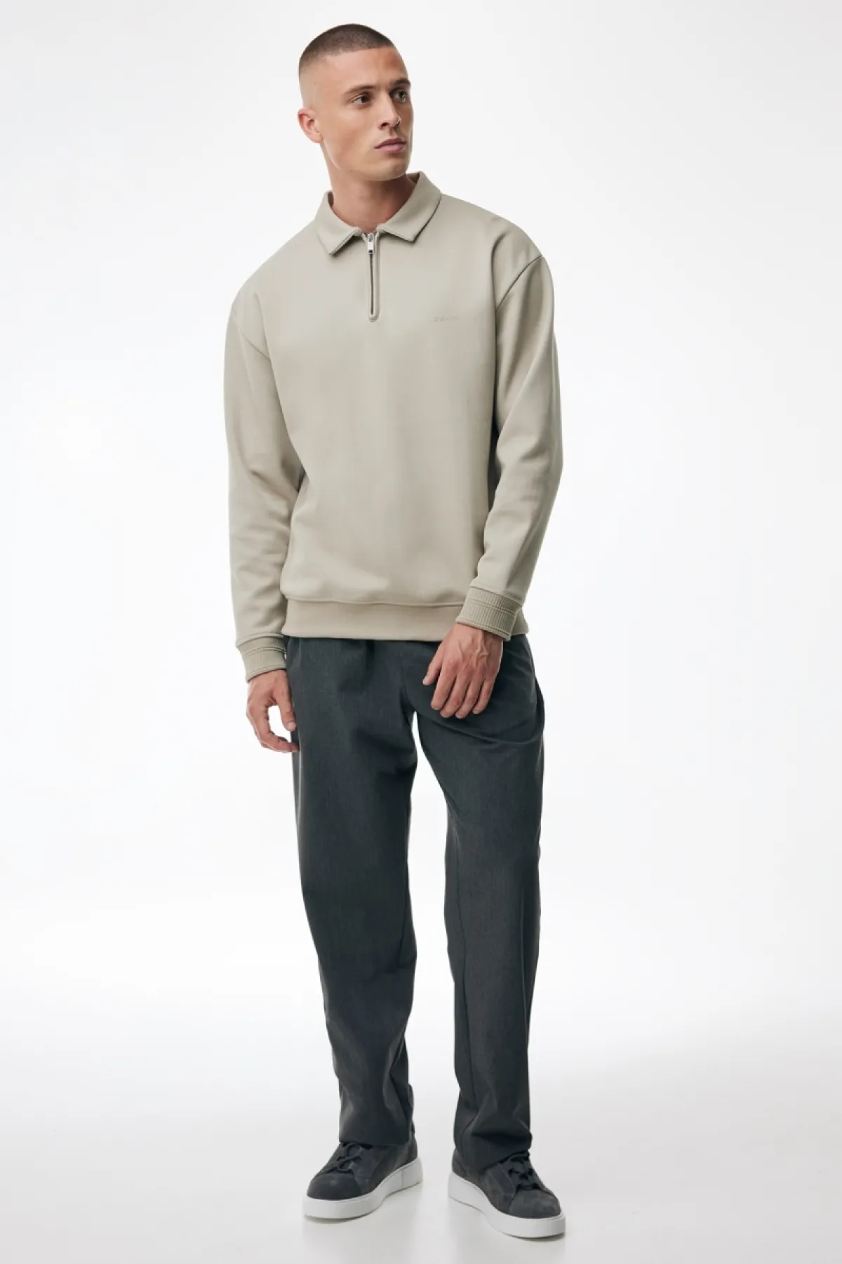 Polo Zip Sweater | Beige