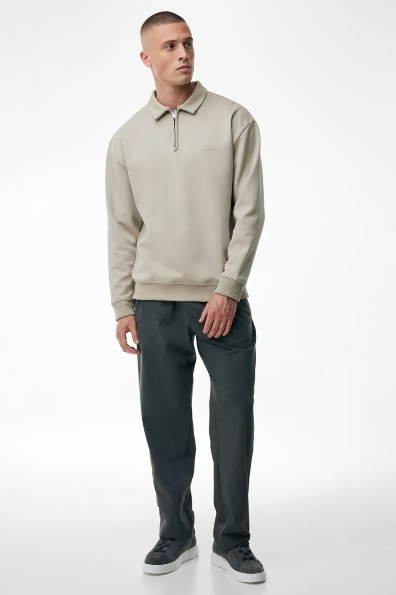 Polo Zip Sweater | Beige