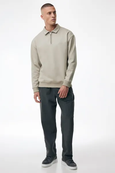 Polo Zip Sweater | Beige