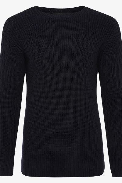Wollen trui structuur ronde hals Donkerblauw