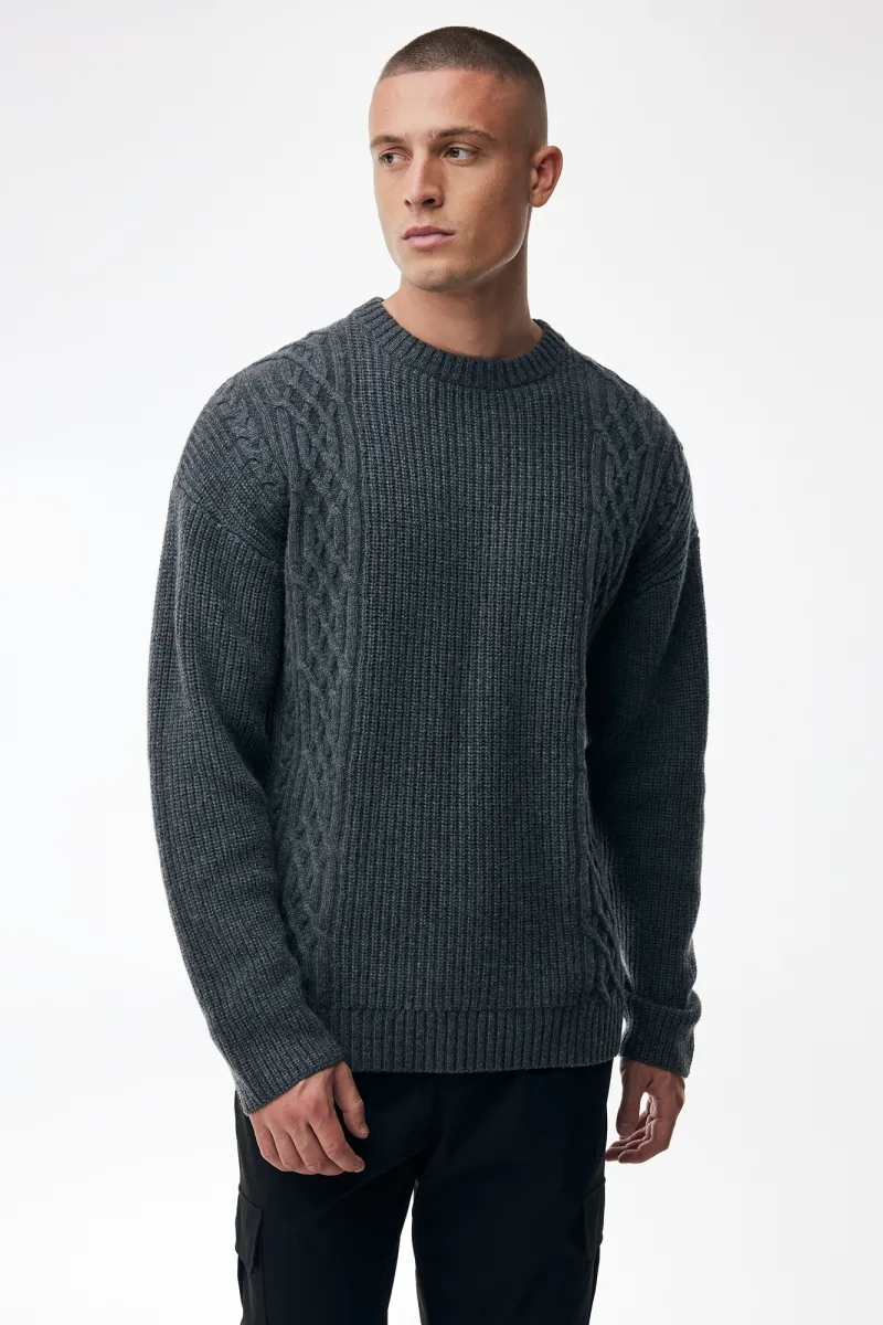 Cable Roundneck | Donkergrijs