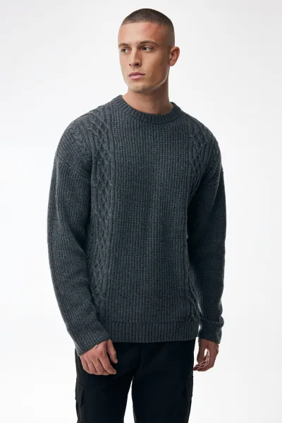 Cable Roundneck | Donkergrijs