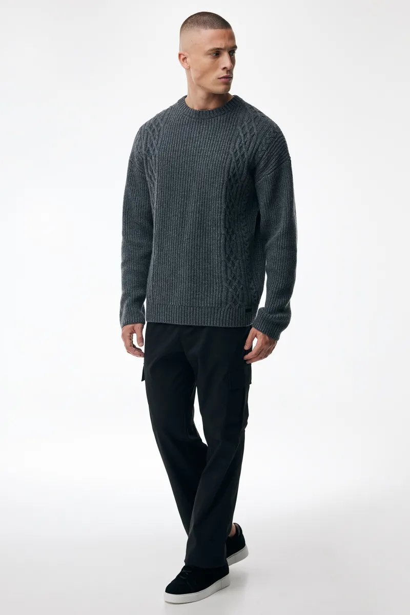 Cable Roundneck | Donkergrijs