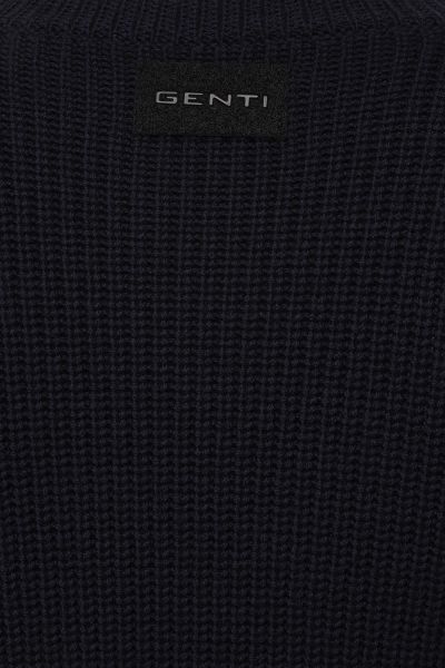 Wollen trui structuur ronde hals Donkerblauw