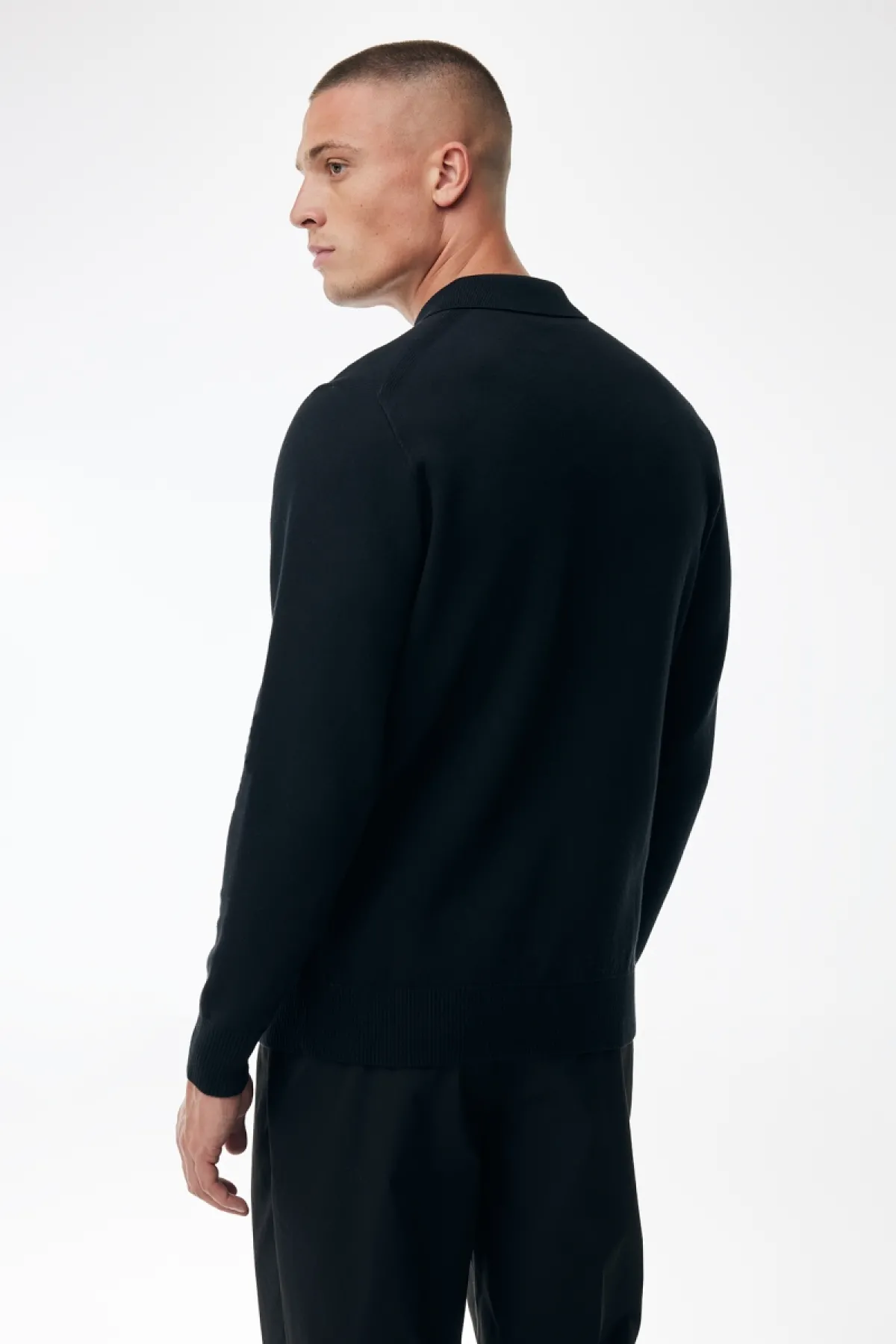 Longsleeve Button Polo | Zwart