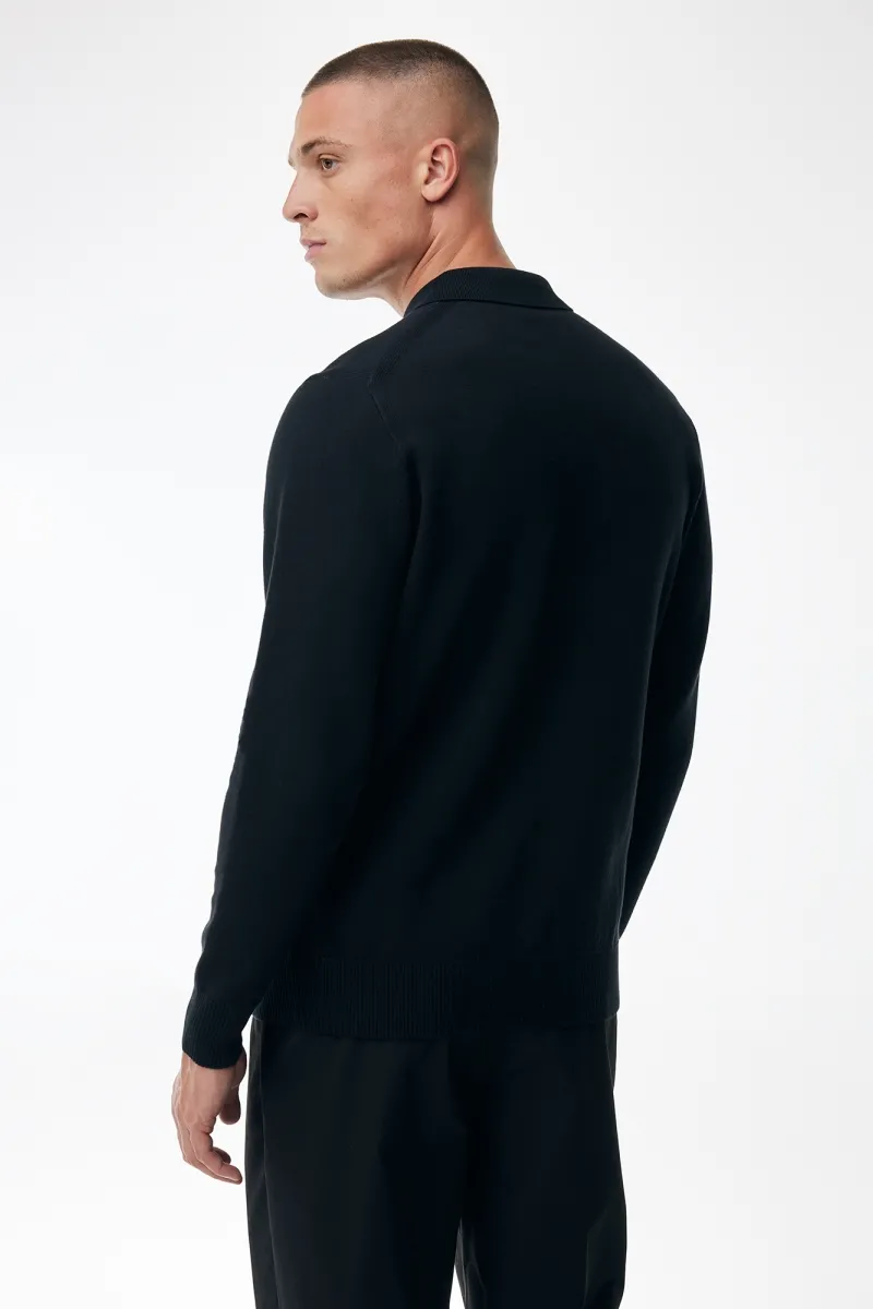 Longsleeve Button Polo | Zwart