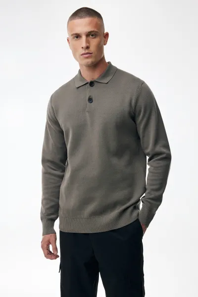 Longsleeve Button Polo | Taupe