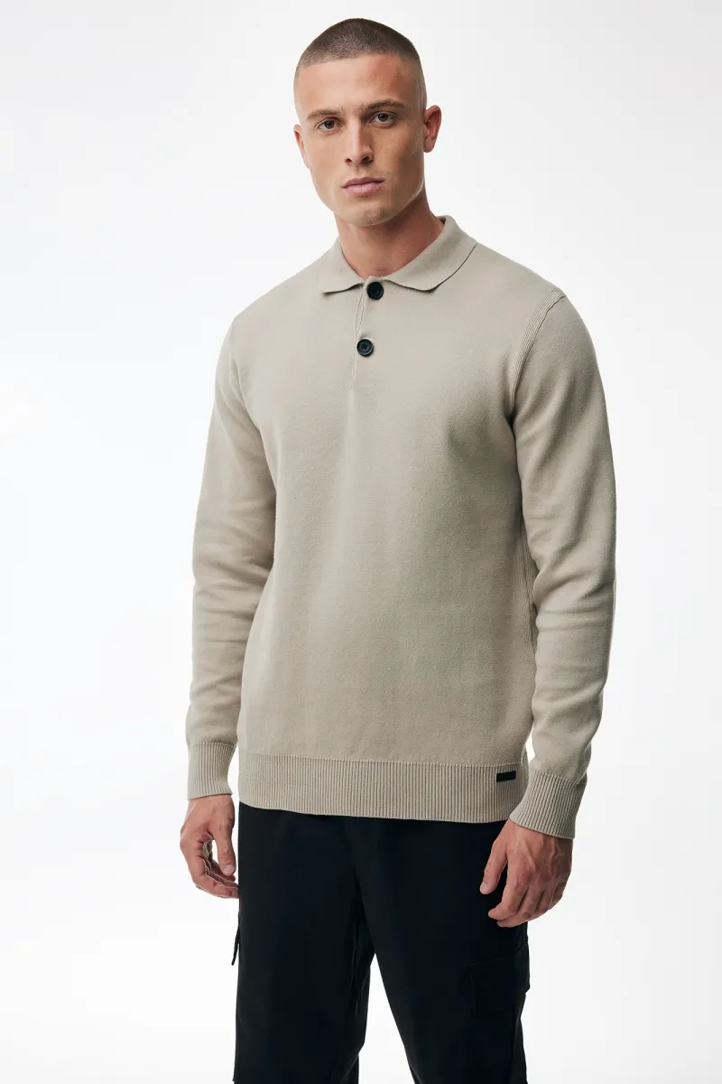 Longsleeve Button Polo | Beige