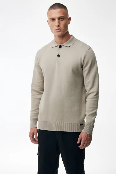 Longsleeve Button Polo | Beige