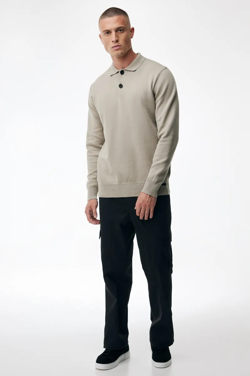 Longsleeve Button Polo | Beige