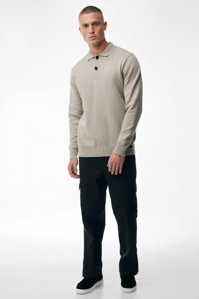 Longsleeve Button Polo | Beige