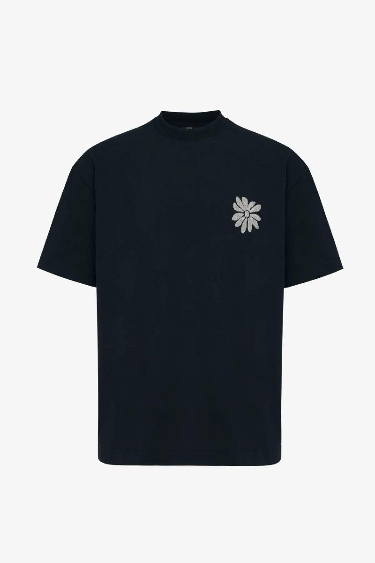 Floral Embroidery T-shirt | Zwart