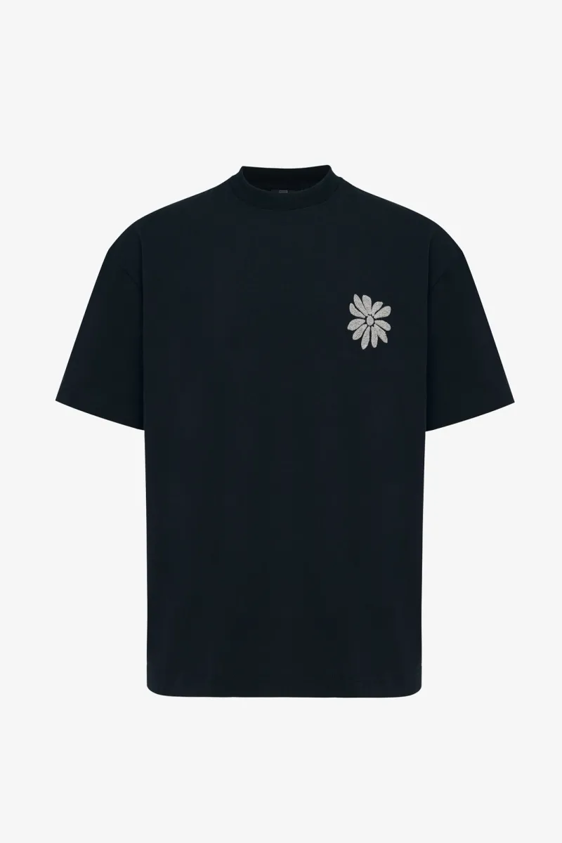 Floral Embroidery T-shirt | Zwart