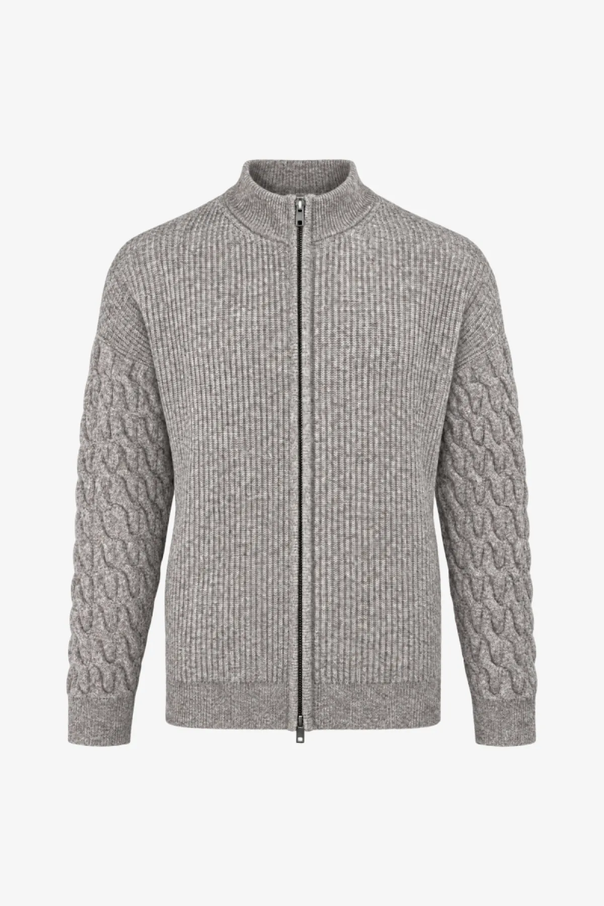 Monogram Cable Sleeve Cardigan | Taupe