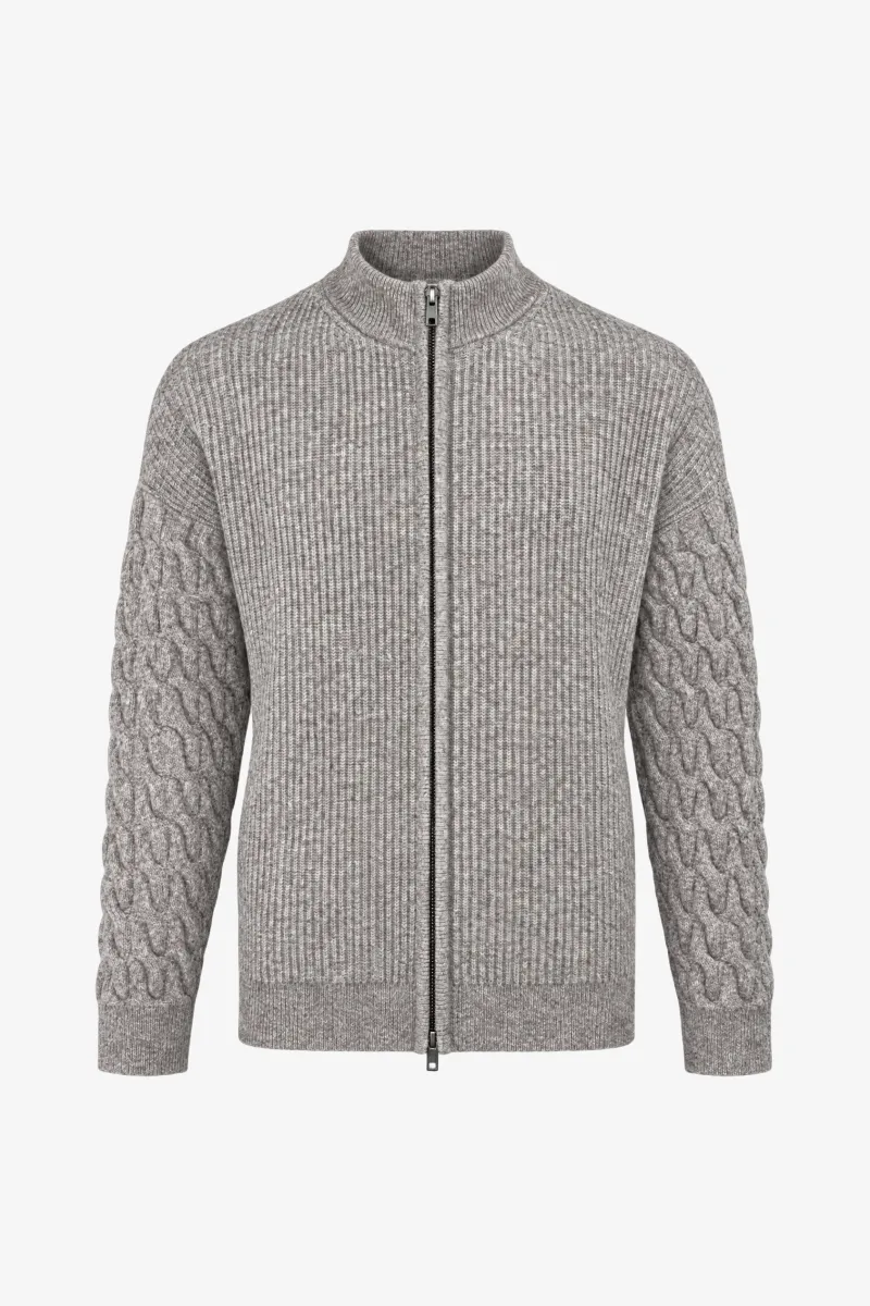 Monogram Cable Sleeve Cardigan | Taupe