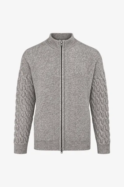 Monogram Cable Sleeve Cardigan | Taupe