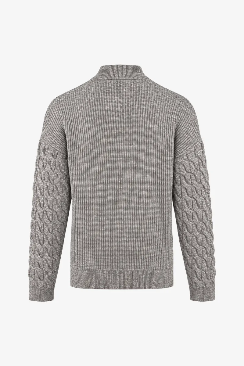 Monogram Cable Sleeve Cardigan | Taupe