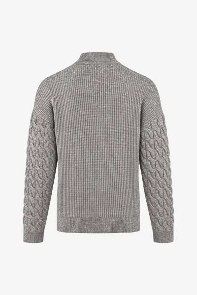 Monogram Cable Sleeve Cardigan | Taupe
