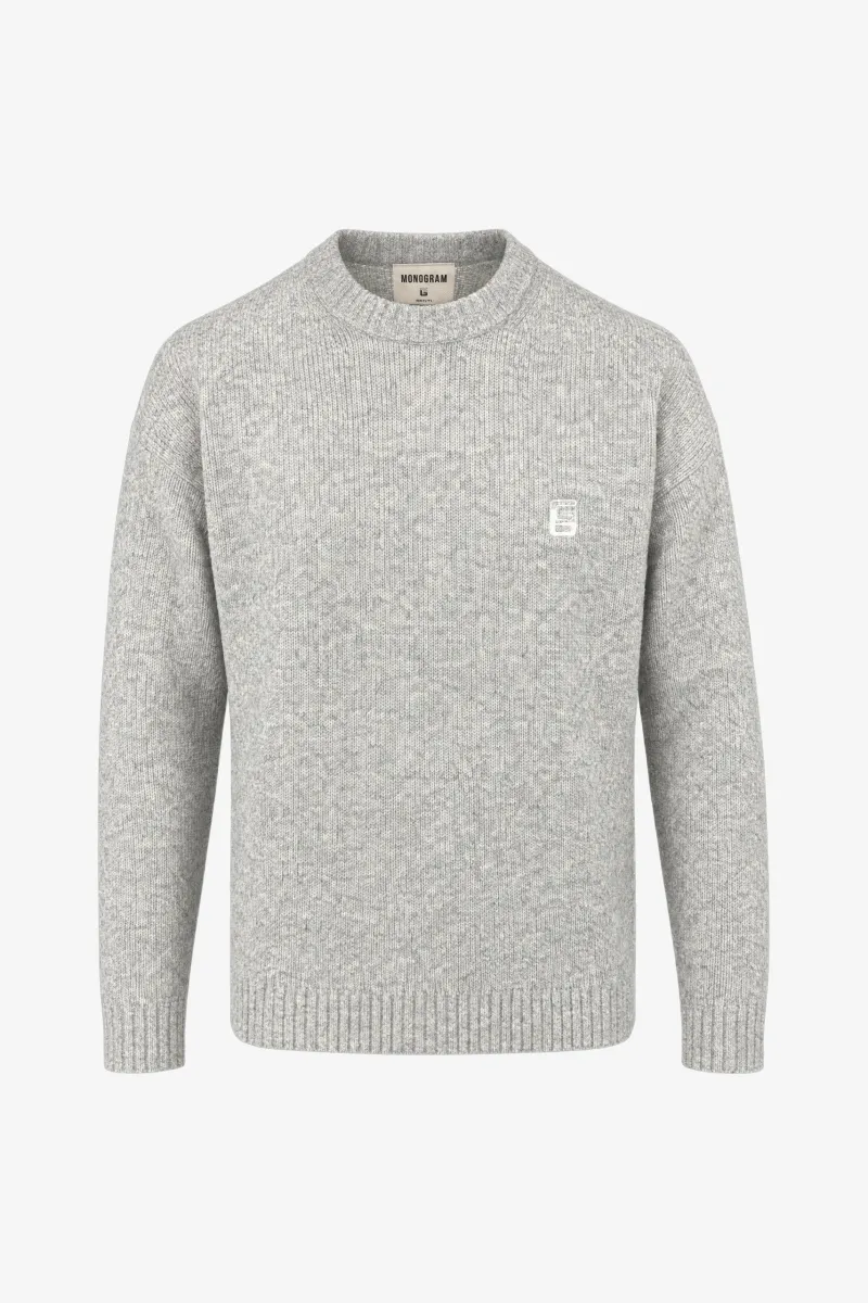 Monogram Bouclé Roundneck | Lichtgrijs