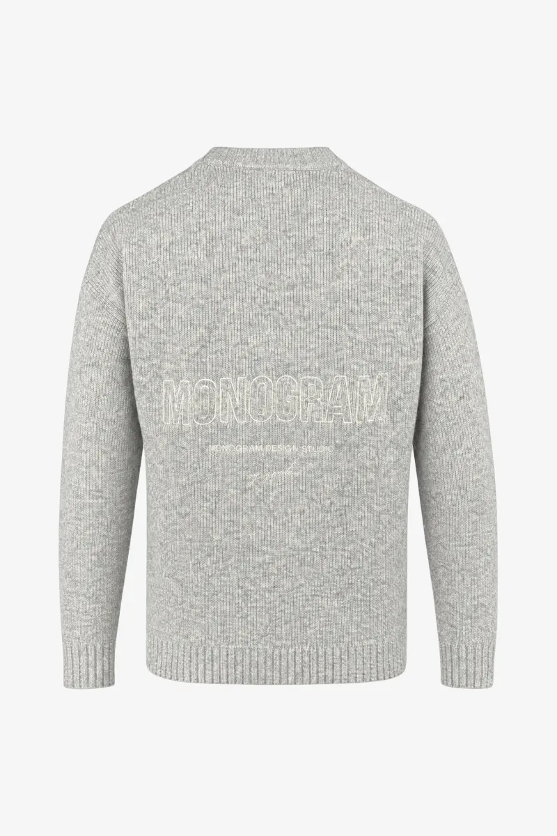 Monogram Bouclé Roundneck | Lichtgrijs