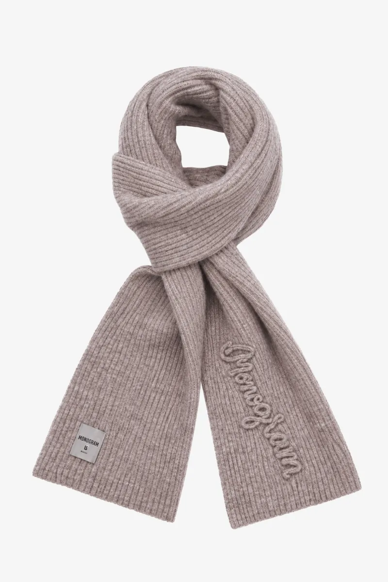 Monogram Embroidered Scarf | Taupe