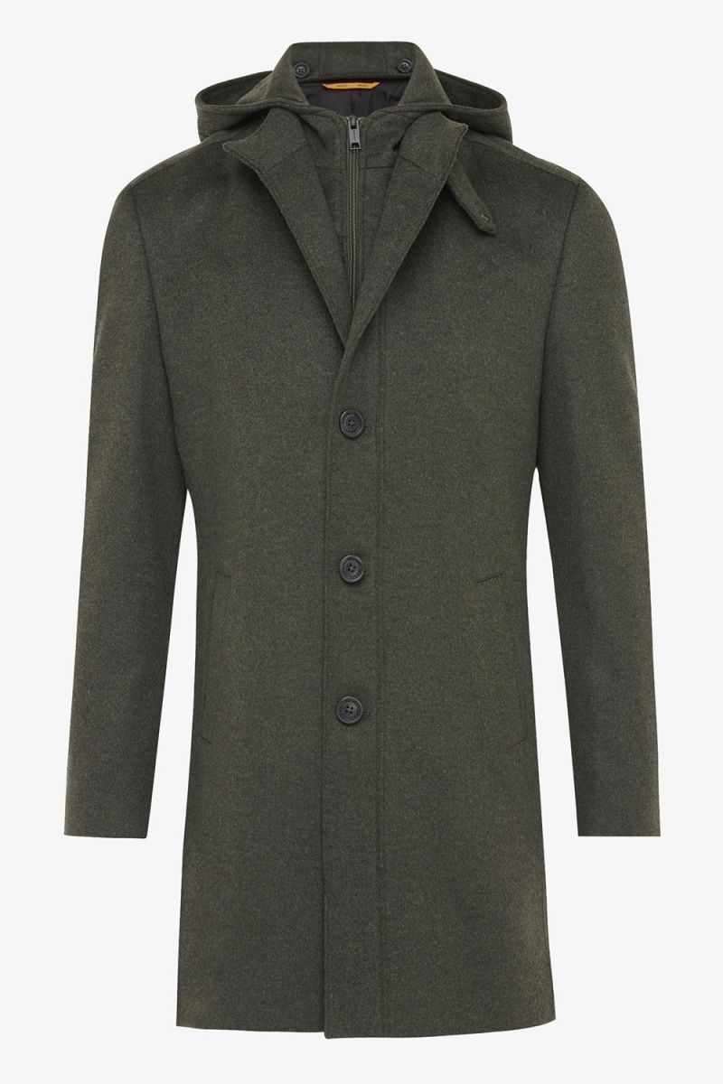 Wollen hooded coat groen