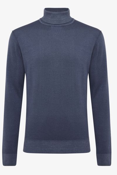 Wollen coltrui washed blauw