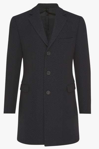 Wollen Coat Structuur Donkerblauw