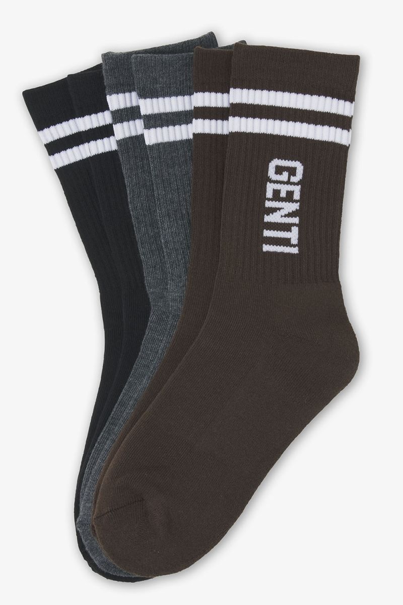 3-pack sokken donkerbruin - grijs - zwart