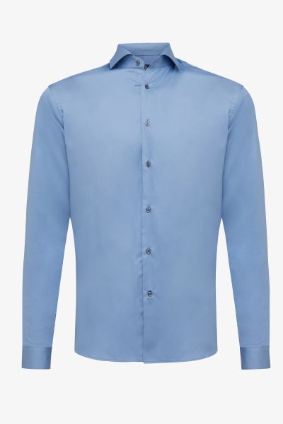 Skin-fit stretch overhemd blauw