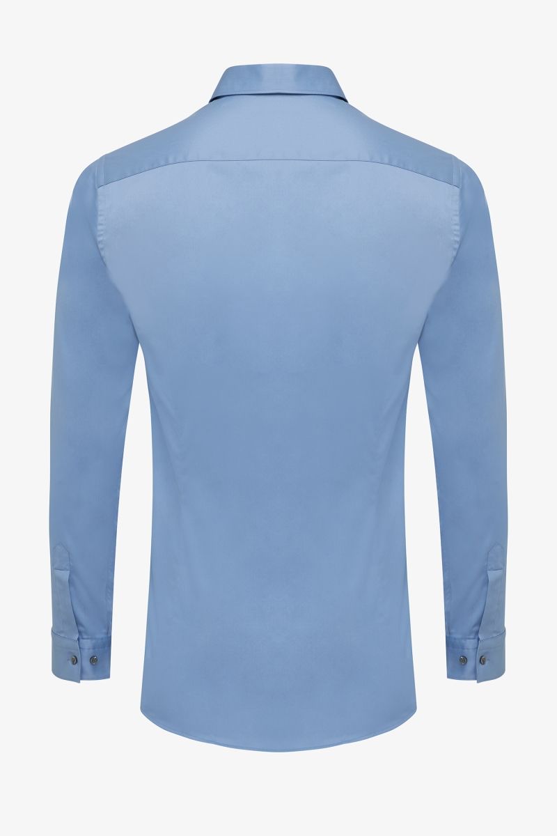 Skin-fit stretch overhemd blauw