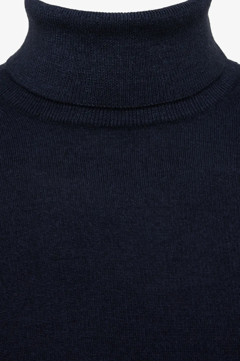 Merino stretch roll neck donkerblauw