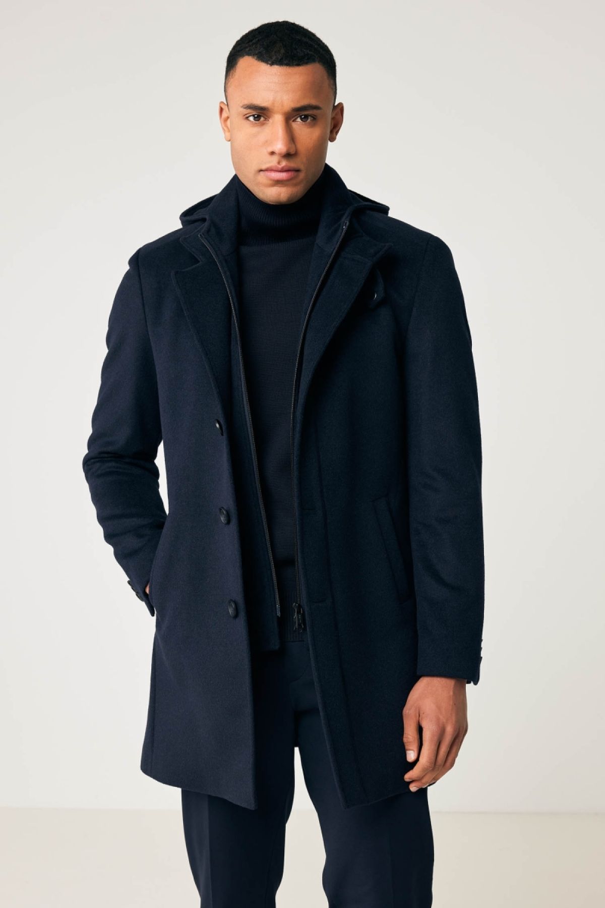 Wol cashmere coat seven donkerblauw