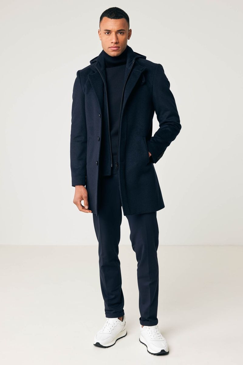 Wol cashmere coat seven donkerblauw