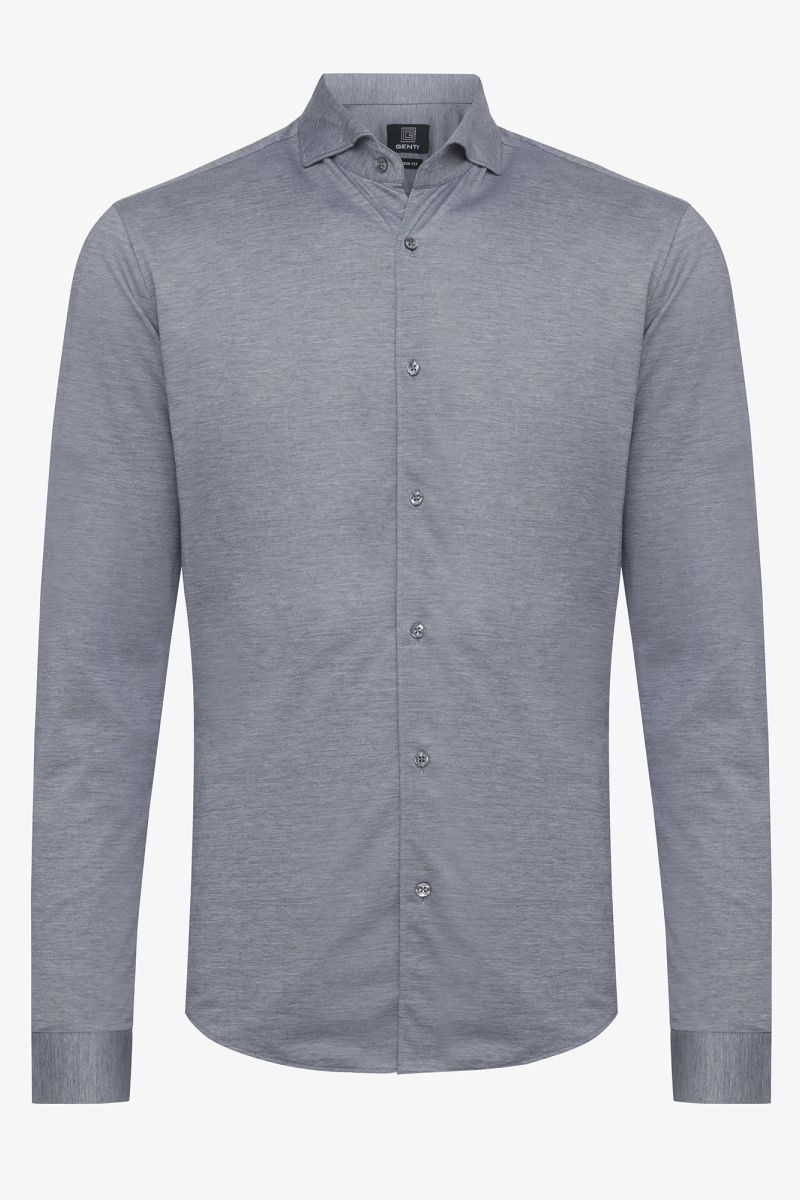 Jersey overhemd grijs/blauw