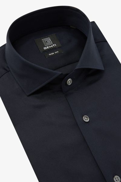 SKIN-FIT stretch overhemd donkerblauw