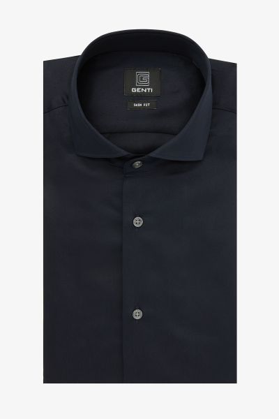 SKIN-FIT stretch overhemd donkerblauw