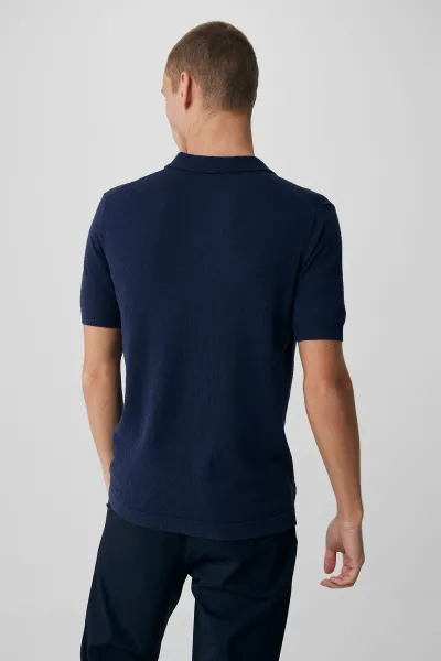 No button polo blauw